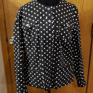 Tog shop stretch shirt jacket bold black white polka dots euc